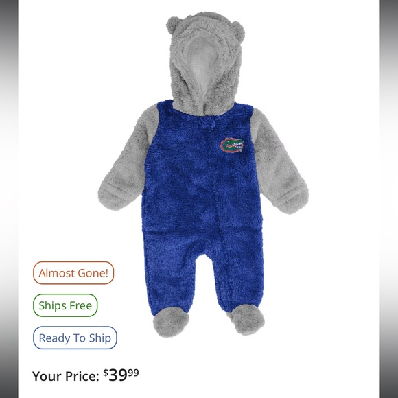 NWOT Florida Gators Game Nap Teddy Fleece Bunting Full-Zip Sleeper - Royal/Gray - Picture 1 of 6